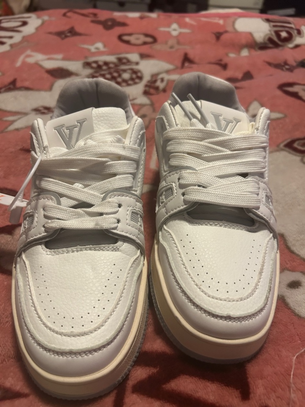 Louis Vuitton White Leather Frontrow Sneakers with Cream Accents